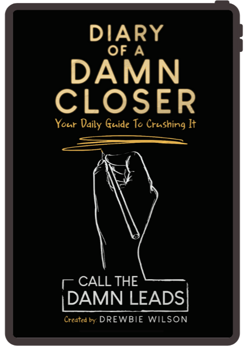 Book cover of 'Diary of a Damn Closer' with a hand holding a pen on a black background.